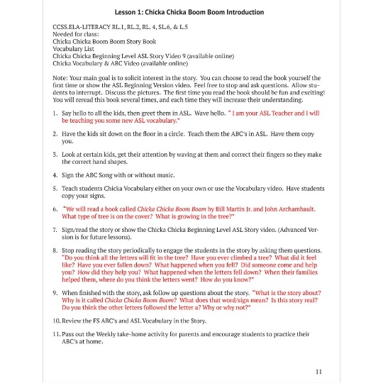 Chicka Chicka Boom Boom ASL Curriculum