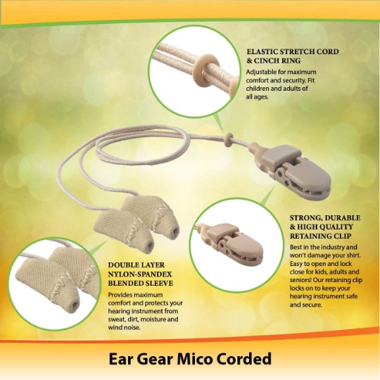 Ear Gear Micro Corded (Binaural) | Up to 1" Hearing Aids | Grey