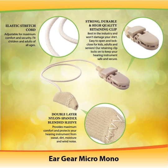 Ear Gear Micro Corded (Mono) | Up to 1" Hearing Aids | Grey