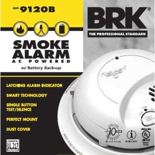 First Alert BRK 9120B Hardwired AC Powered Smoke Detector Alarm w/Battery Backup 