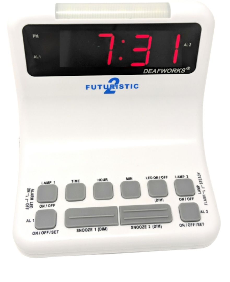 DEAFWORKS Futuristic 2 Deaf Alarm Clock Silent, Flashing Lights