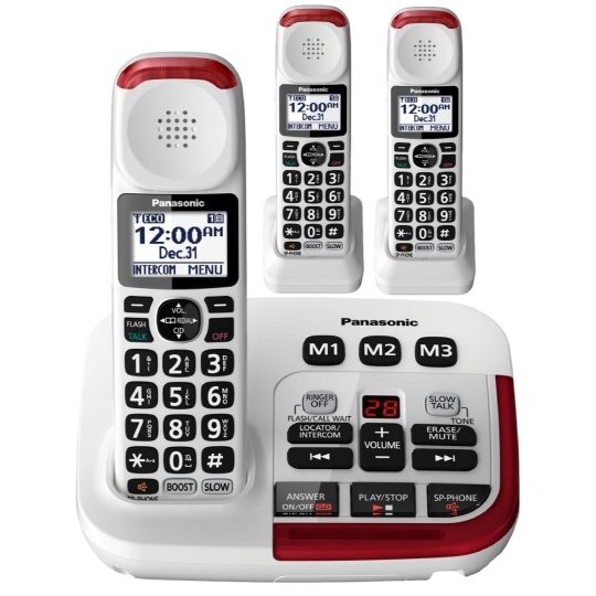 Panasonic KX-TGM420W Amplified Cordless Phone with Answering Machine and (2) Extra Handsets