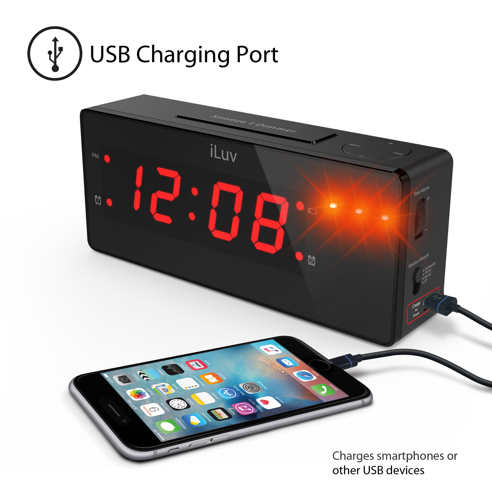 TimeShaker Wow by iLuv Loud Dual Alarm Clock with Super Vibrating Bed