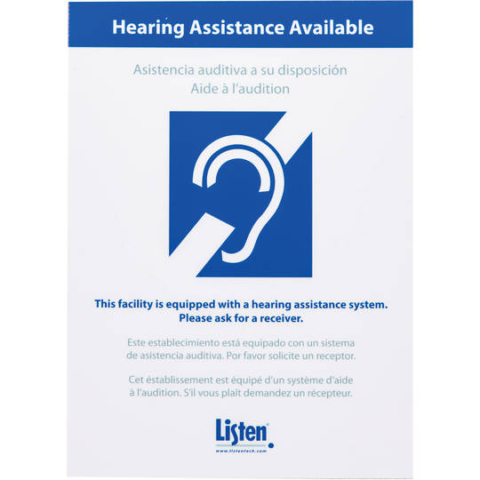 Listen Tech Multi-Lingual Assistive Listening Notification Sign