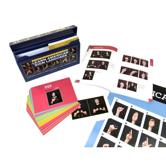 Learn American Sign Language Course with Book, Flashcards, and Poster