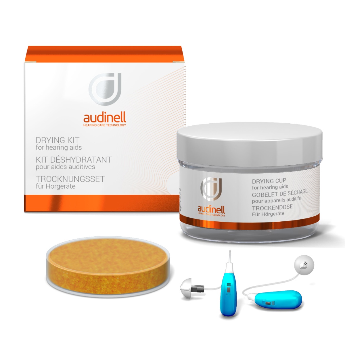 Audinell Drying Cup + Desiccant Dehumidifies Hearing Aids