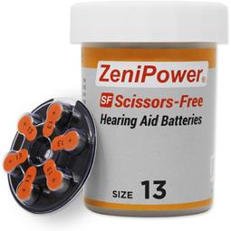 ZeniPower Scissors-Free Hearing Aid Batteries | Size 13 (60 pack)