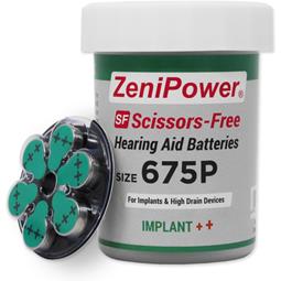 ZeniPower Scissors-Free Cochlear Implant Batteries | Size 675P (60 pack)