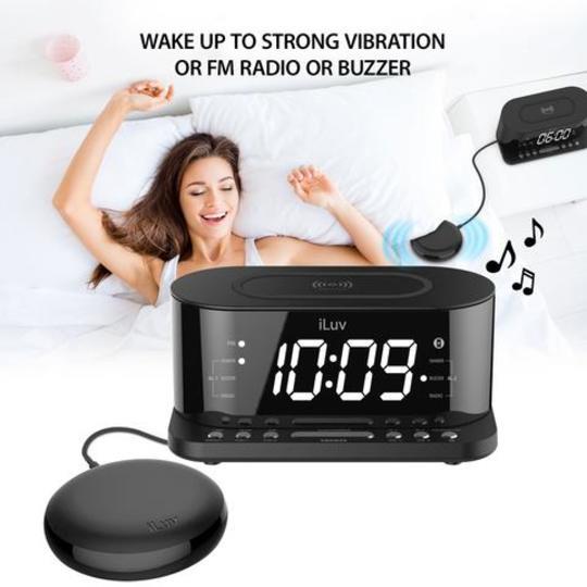 iLuv TimeShaker 5Q Wow LED Dual-Alarm Clock with Qi Wireless Charging Pad and Bed Shaker