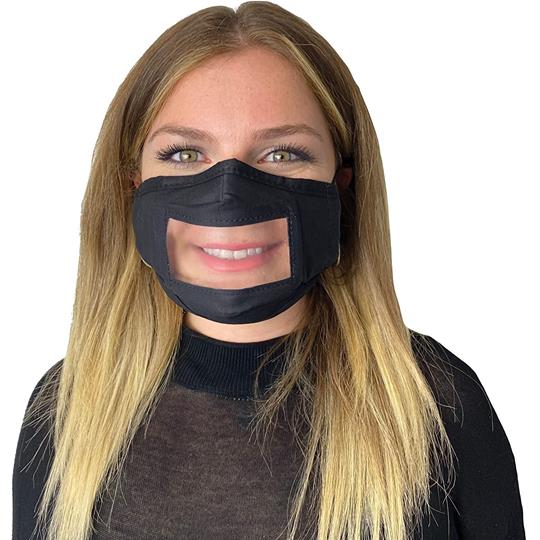 Mist Away Communication Mask with Clear, Anti-fog Window - Black