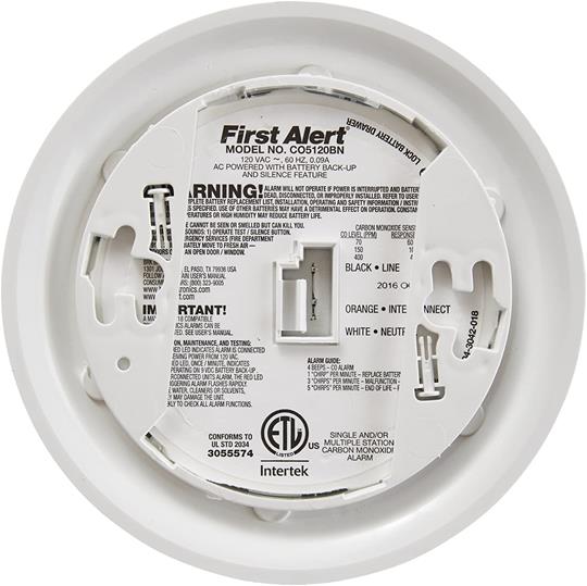 First Alert CO5120BN Hard-Wired Carbon Monoxide Alarm with Backup