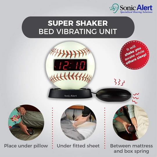 Sonic Glow SBW100BBSS Baseball Alarm Clock with Bed Shaker