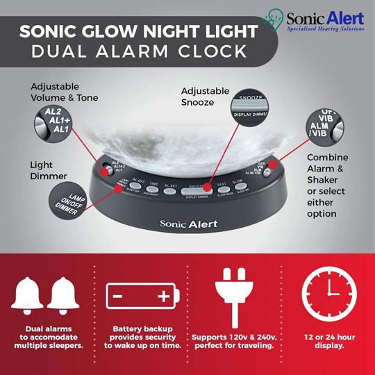 Sonic Glow SBW100MOSS Moonlight Alarm Clock with Bed Shaker