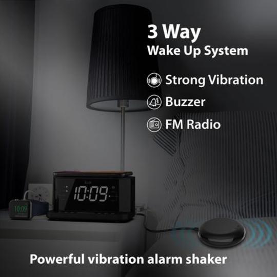 iLuv TimeShaker 5Q Wow LED Dual-Alarm Clock with Qi Wireless Charging Pad and Bed Shaker