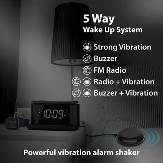 iLuv TimeShaker 6Q Wow Bluetooth LCD Dual-Alarm Clock with Qi Wireless Charging Pad and Bed Shaker